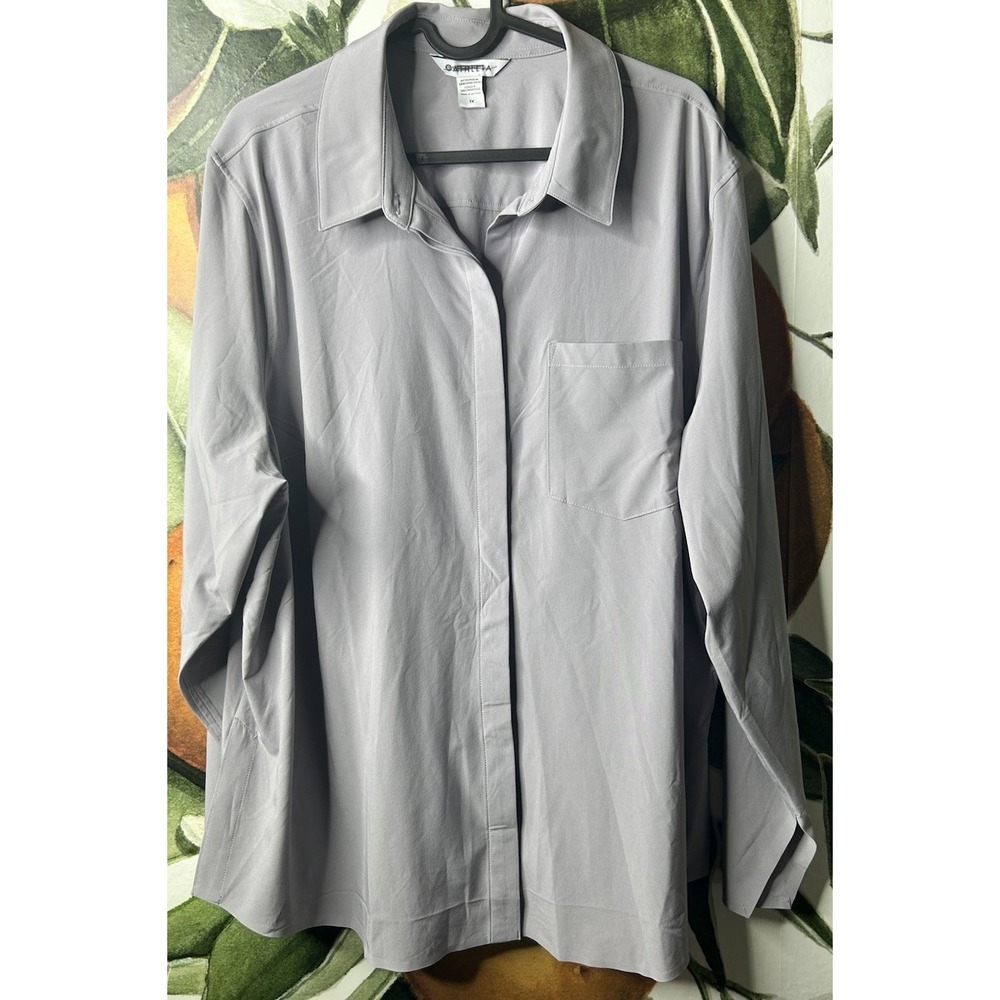 Athleta Urbanite Top Button Down Shirt Purple Performance Travel Blouse 1X